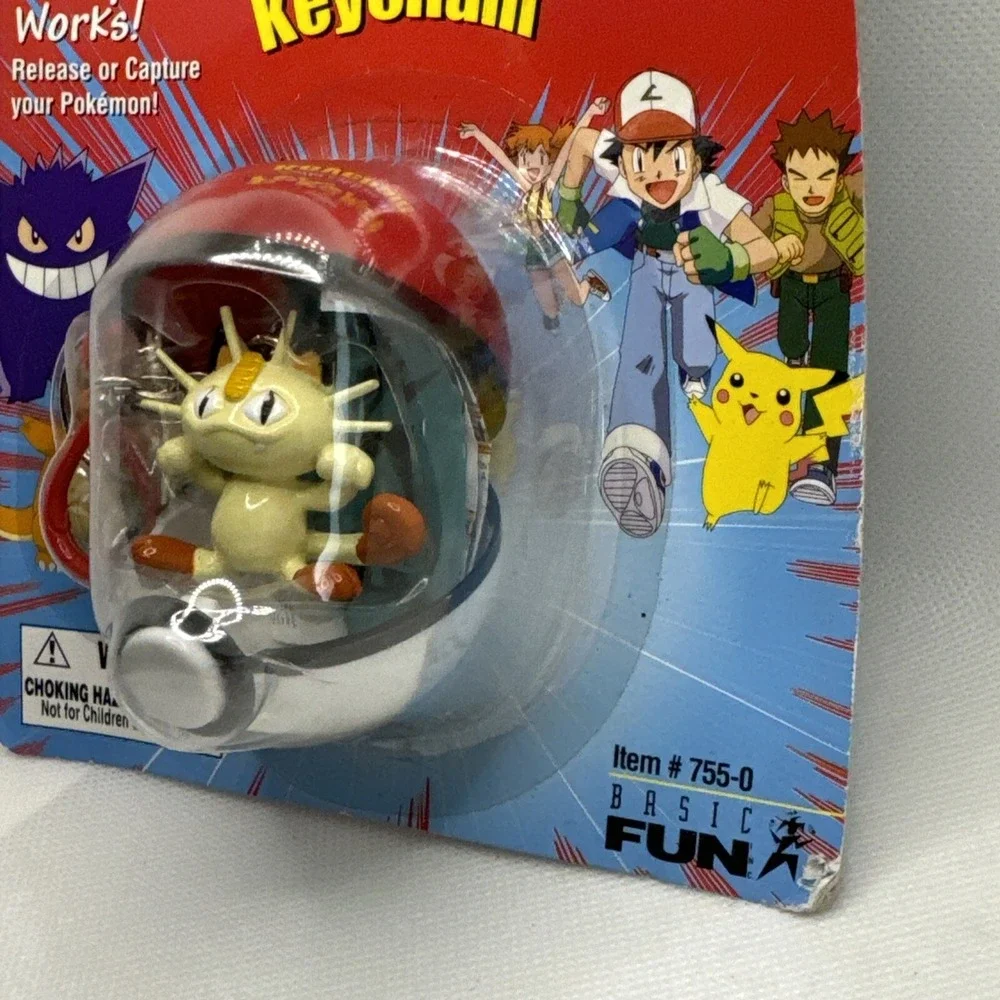Pokemon Vintage Meowth Pokeball Keychain New 1999 Basic Fun 755-0 #52